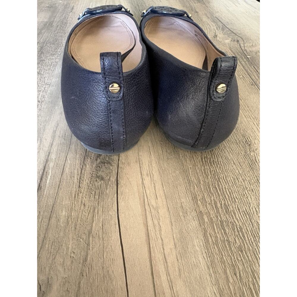 Tory Burch Mini Miller Pebbled Leather Logo Ballet Flats Navy Blue Chic 7M EUC - Picture 4 of 6